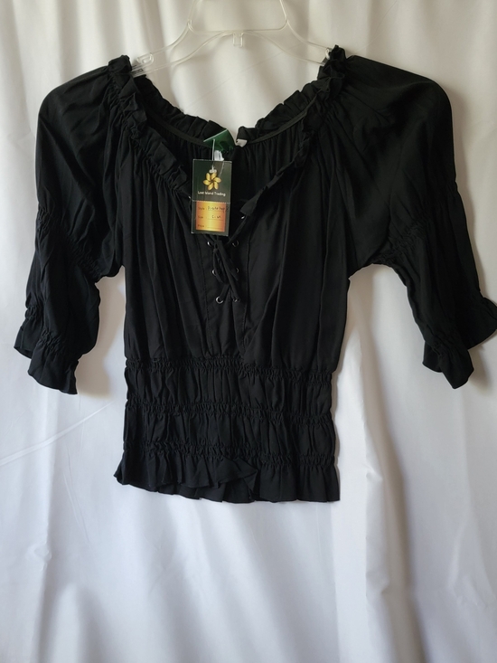 Lost Island Trading Tops - Women's Black Peasant Top Renfest Pirate Boho in Size Small